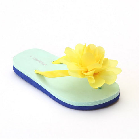 L`Amour Little Girls Yellow Organza Flower Flip Flops 8-10 Toddler - SophiasStyle.com